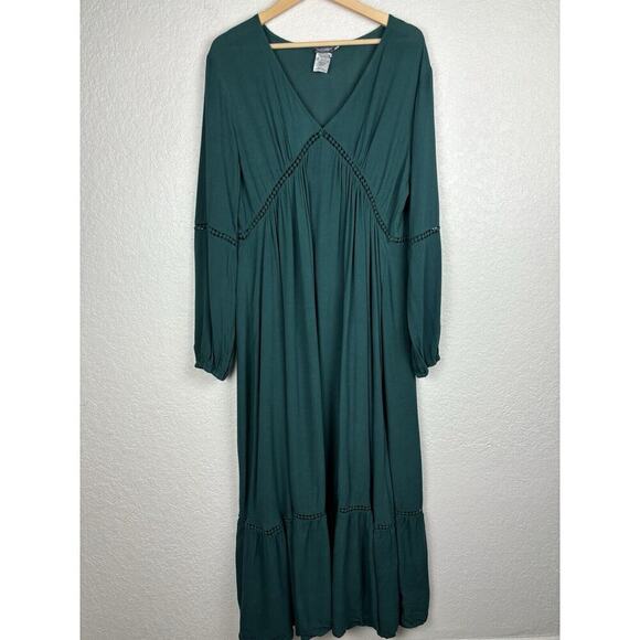 Earthbound Trading Womens‎ Dress Medium Emerald Green Boho Minimalist Lagenlook - Picture 1 of 9